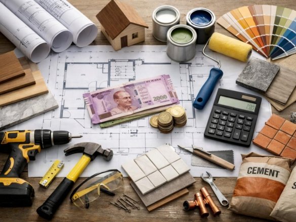 Modern home construction in Trichy with building materials