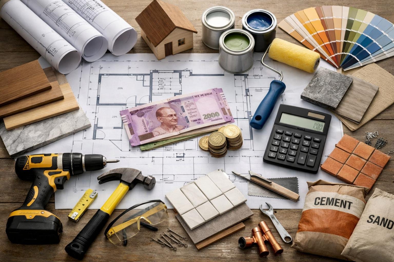 Modern home construction in Trichy with building materials